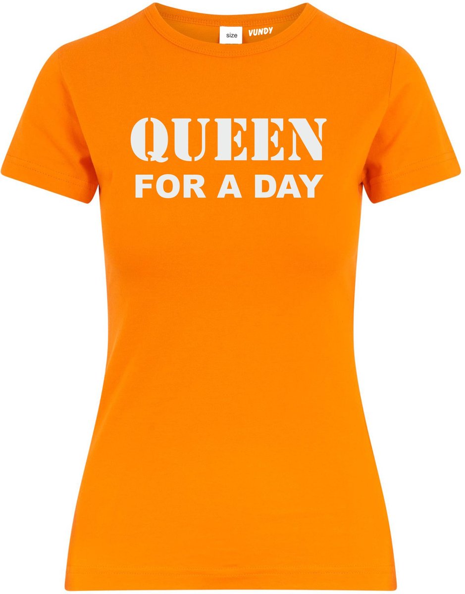 Dames t-shirt Queen for a day | Koningsdag | oranje shirt | Koningsdag kleding | Oranje | maat 3XL